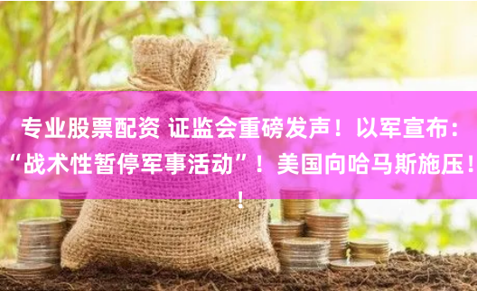 专业股票配资 证监会重磅发声！以军宣布：“战术性暂停军事活动”！美国向哈马斯施压！